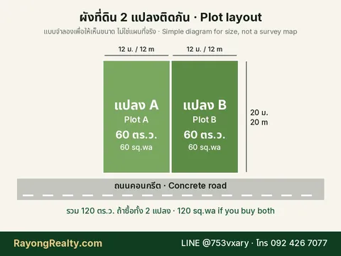 Land, 2 Adjoining Plots 60 sq.wa, Choeng Noen, Mueang Rayong — photo 2